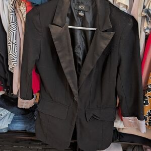 BCX Elegant Black Blazer with Striped Cuffs